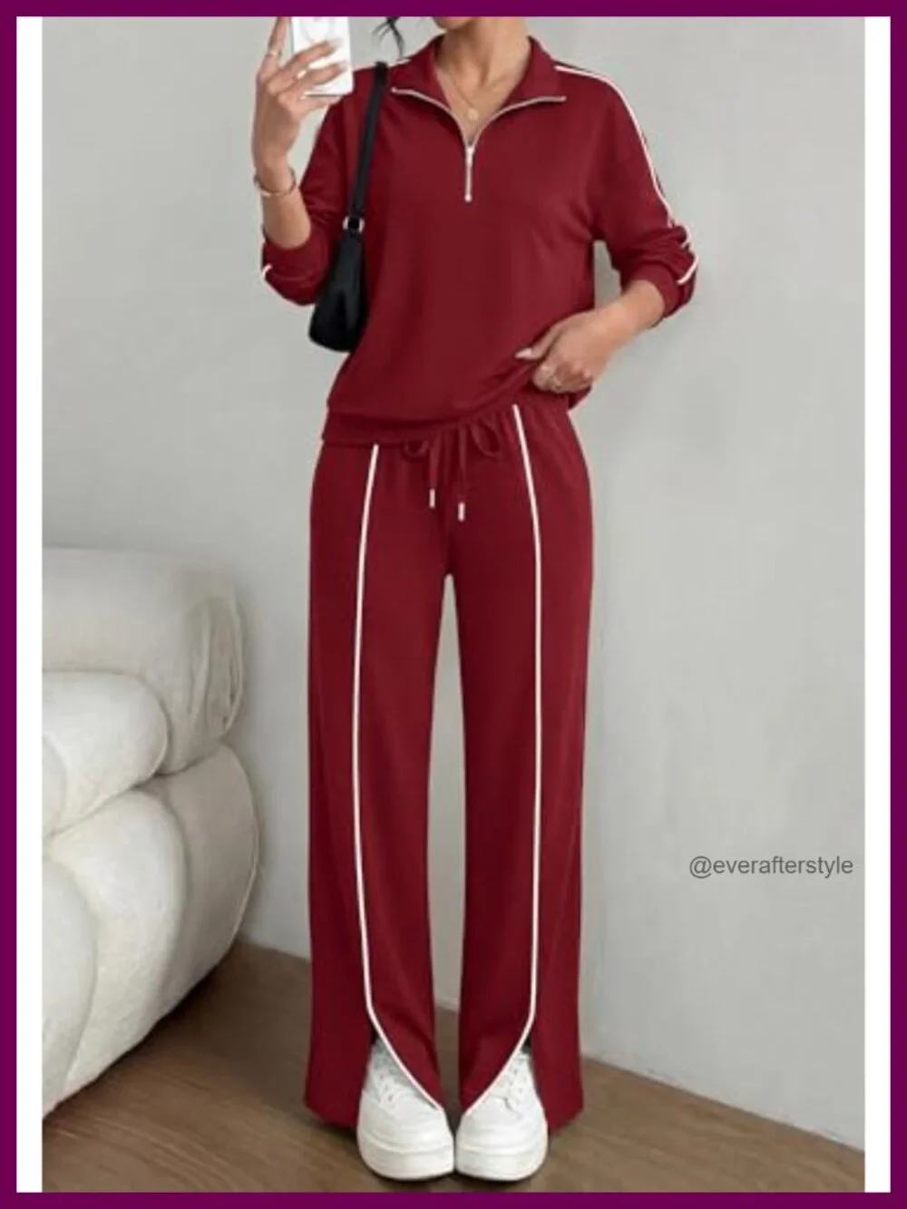 Matching Lounge Set, Long Sleeve Zip Up Top with Wide Leg Pants, Y2K Tracksuit,
